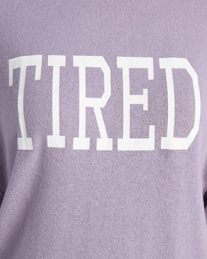 Heather Purple Sage $|& SEAS Shoreline Hacci "Tired" Graphic Pullover - SOF Full Front
