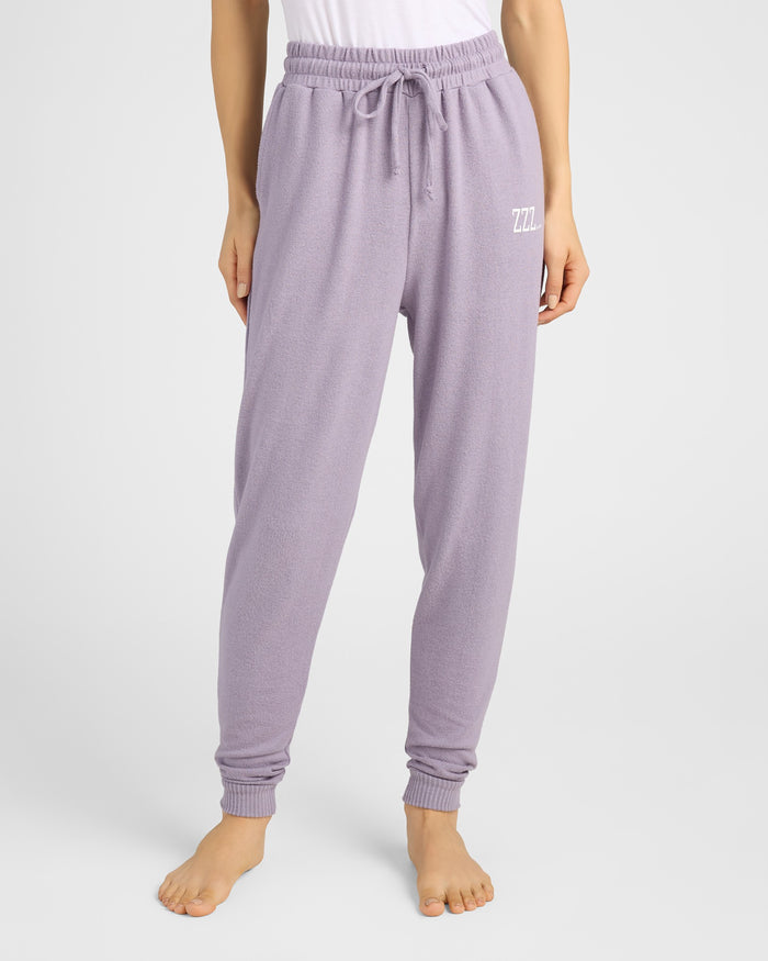 Heather Purple Sage $|& SEAS Shoreline Hacci "ZZZ" Graphic Jogger - SOF Front