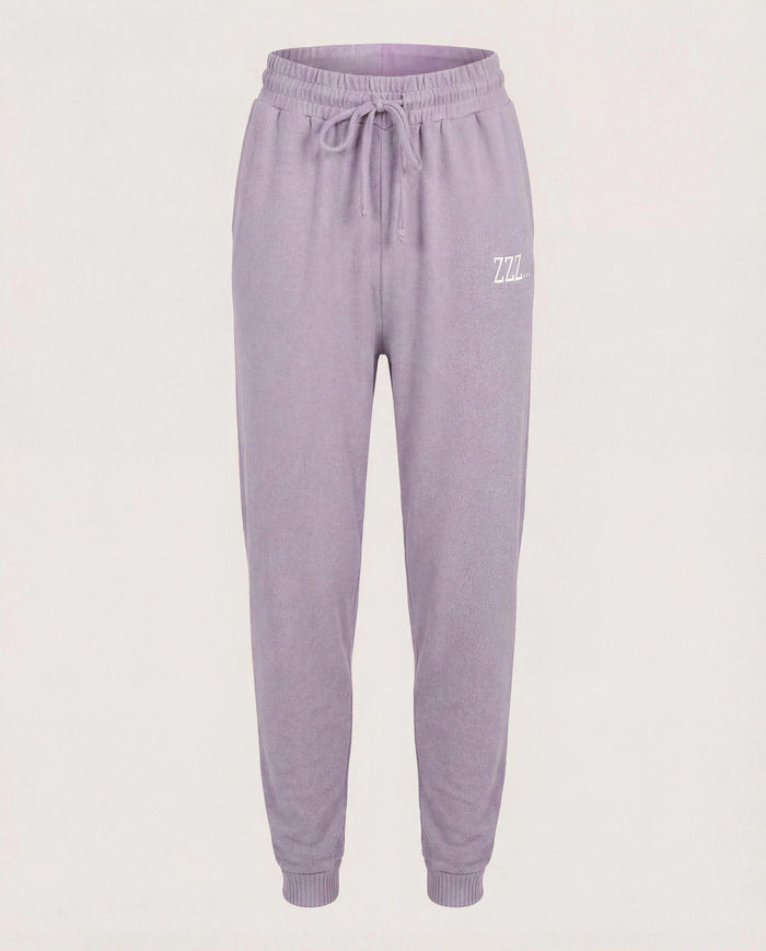 Heather Purple Sage $|& SEAS Shoreline Hacci "ZZZ" Graphic Jogger - Hanger Detail