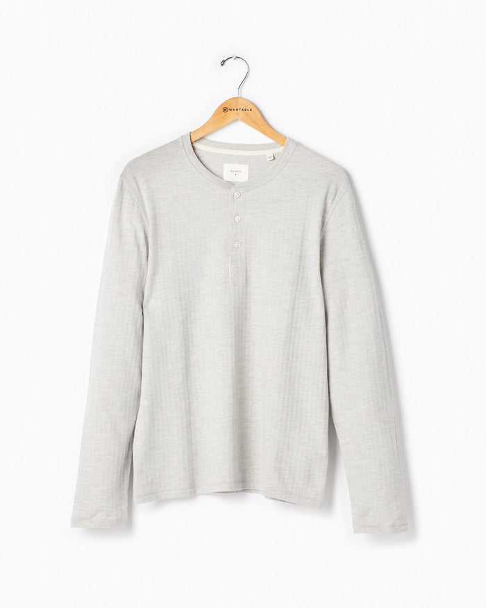 Herringbone Terry Henley Light Grey $|& Billy Reid Herringbone Terry Henley - Hanger Front
