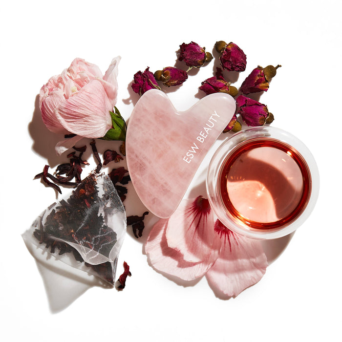 Hibiscus White Tea Rose Quartz Gua Sha Roller