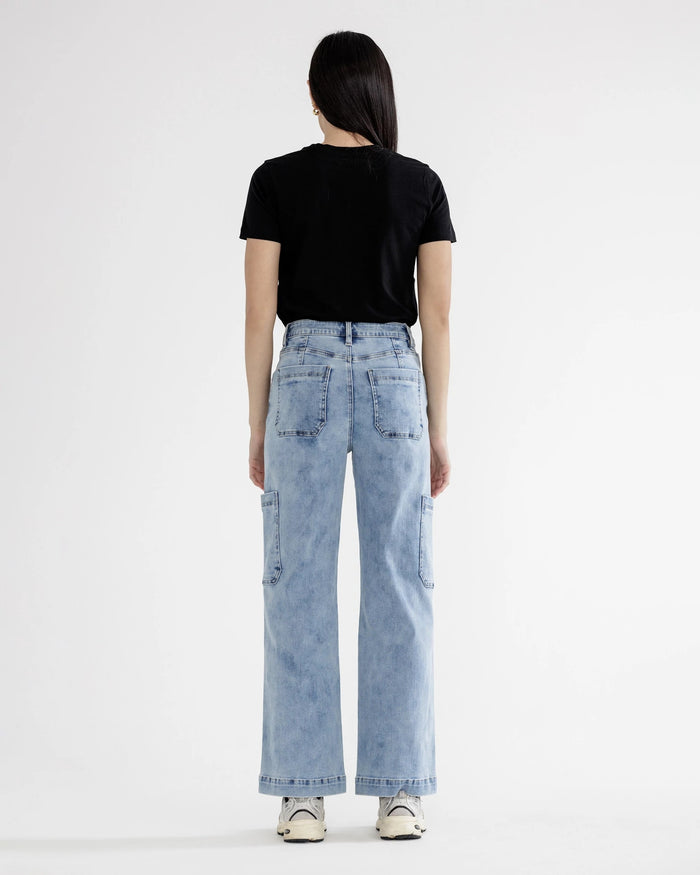 Maya Blue $|& Mica Denim High Rise Cargo Wide Leg Jeans - VOF Back