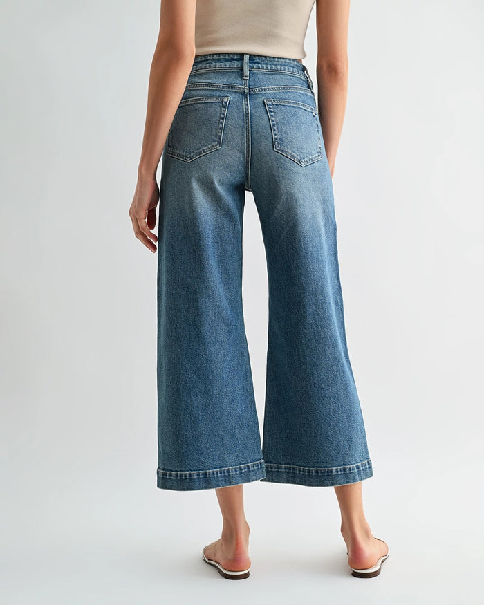 Tangaroa $|& Mica Denim High Rise Cropped Wide Leg with Patch Pockets - Hanger Side