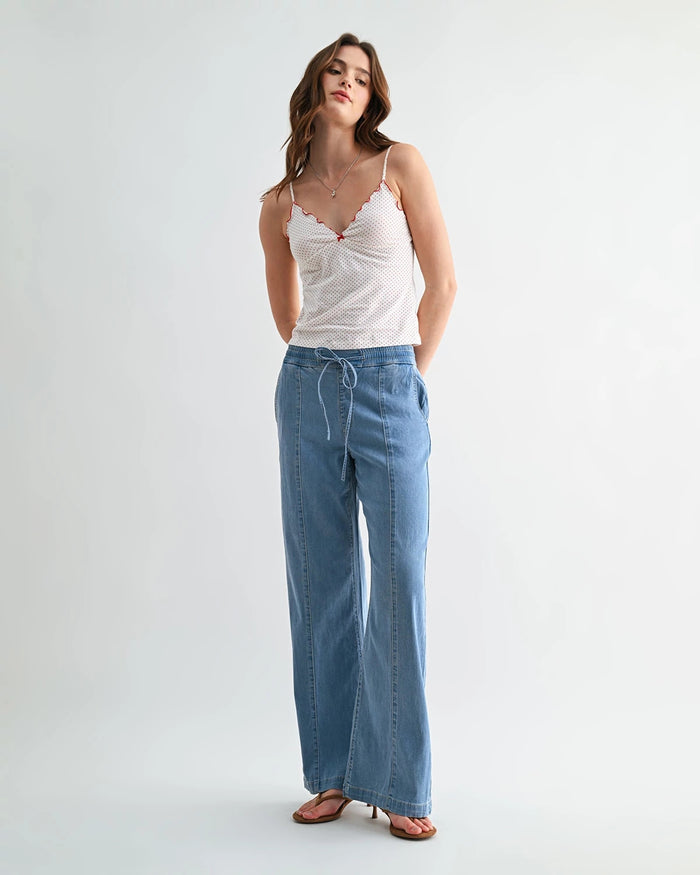 French Blue $|& Mica Denim High Rise Lightweight Chambray Pant - VOF Detail