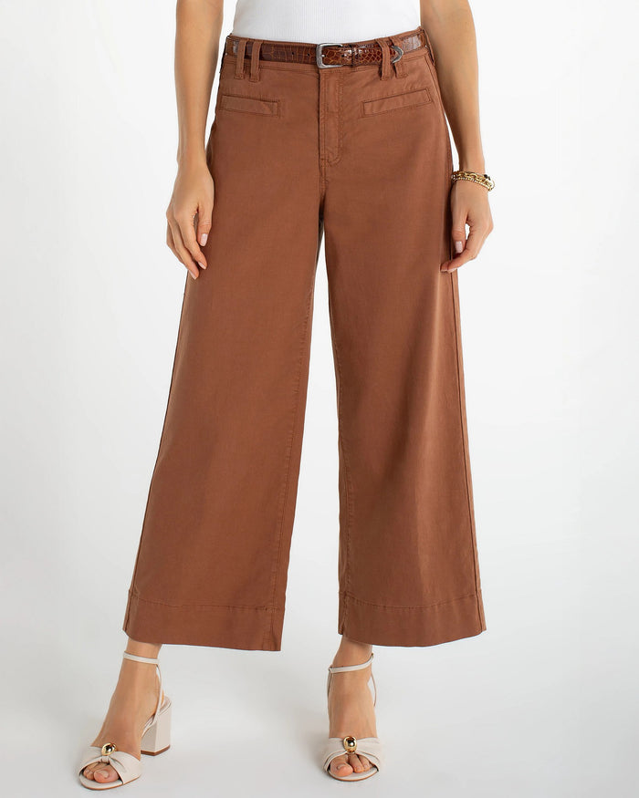 Mocha Brown $|& Liverpool High Rise Linen-Blend Crop Wide Leg - VOF Detail