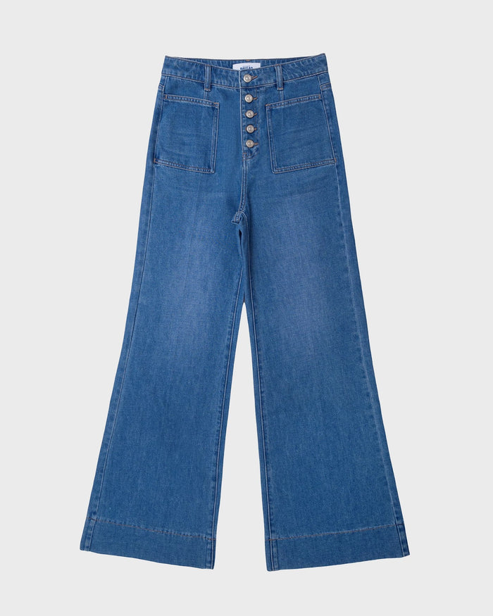 Medium Blue $|& Bayeas High Rise Wide Leg Jeans - VOF Detail