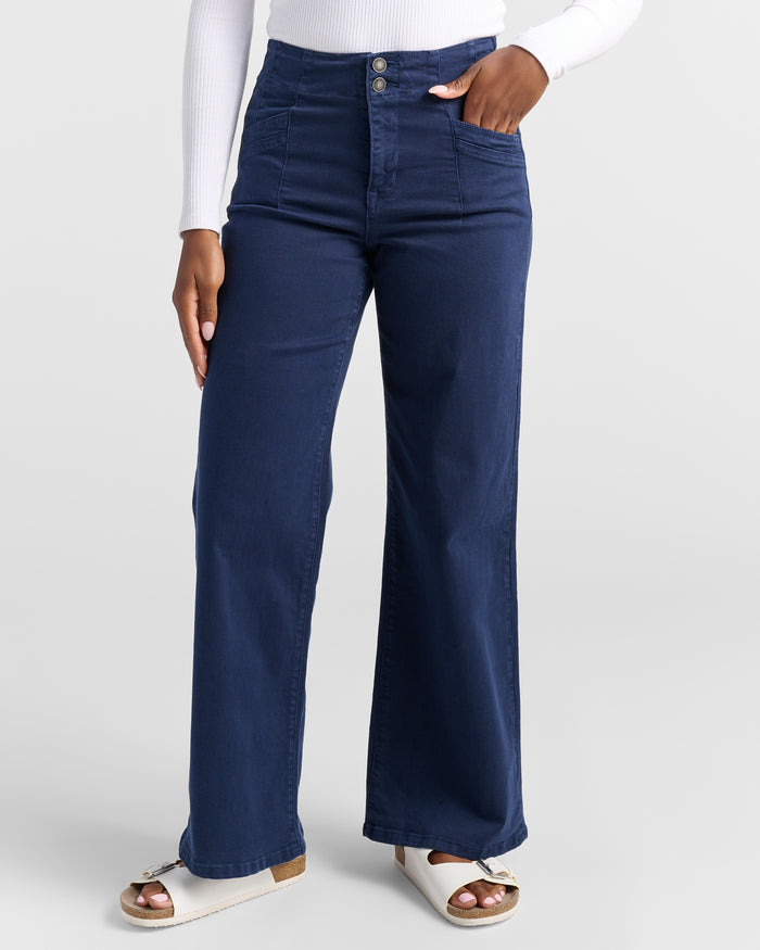 Dark Navy $|& Mica Denim High Rise Wide Leg - SOF Front