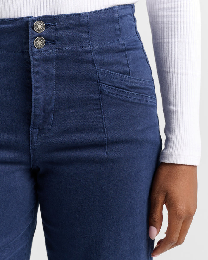 Dark Navy $|& Mica Denim High Rise Wide Leg - SOF Detail