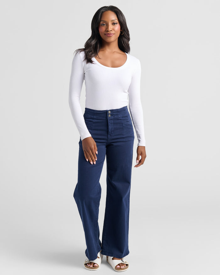 Dark Navy $|& Mica Denim High Rise Wide Leg - SOF Full Front