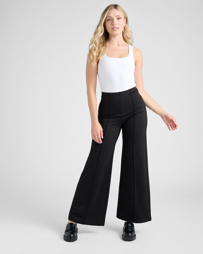 Black $|& Max Studio High Waist Front Seam Wide Leg Ponte Pant - SOF Full Front