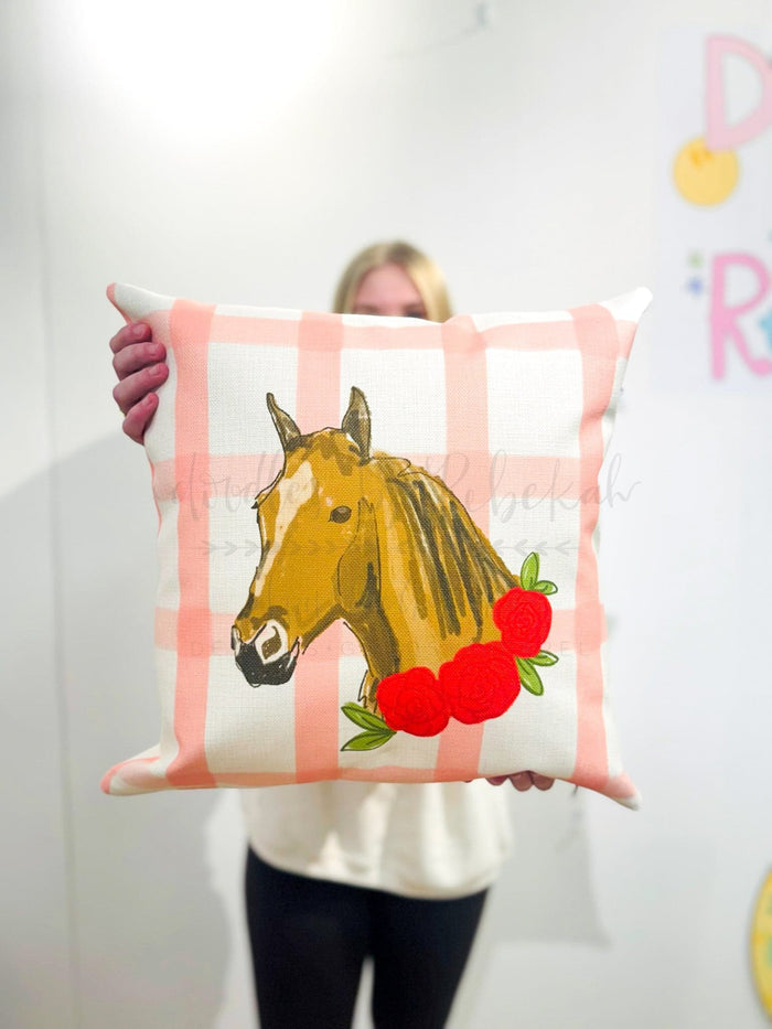 Horse with Roses Pillow - Pillow