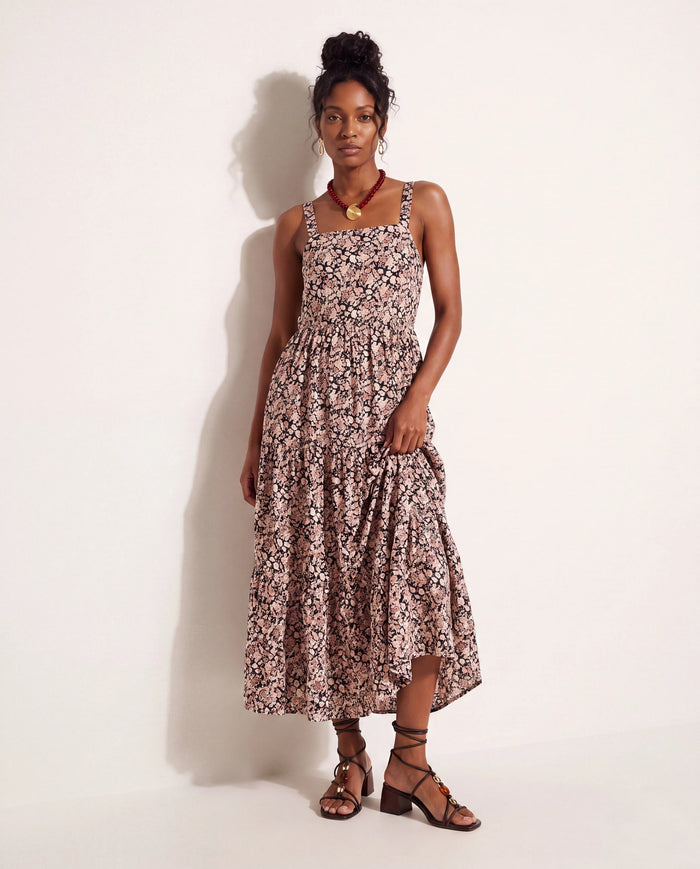 Black Floral $|& SEAS Isabella Tiered Dress - UGC On Fig