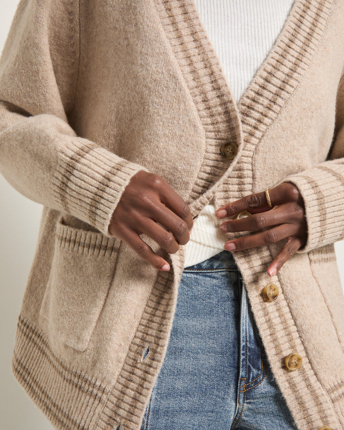 Heather Cream $|& SEAS Island Cardigan - VOF Front