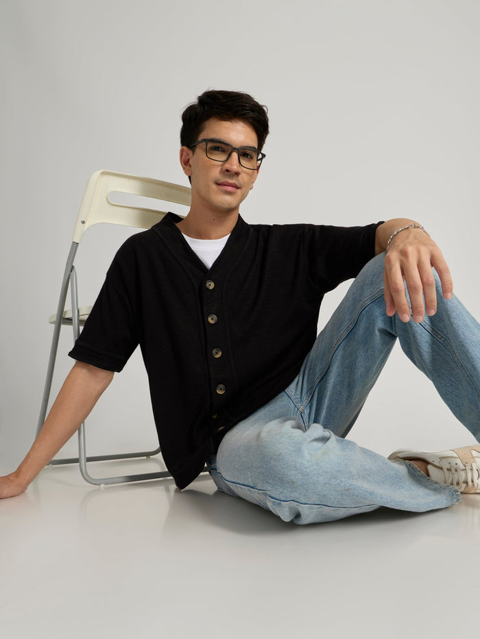 Men's Loose Fit Baseball Shirt - black
