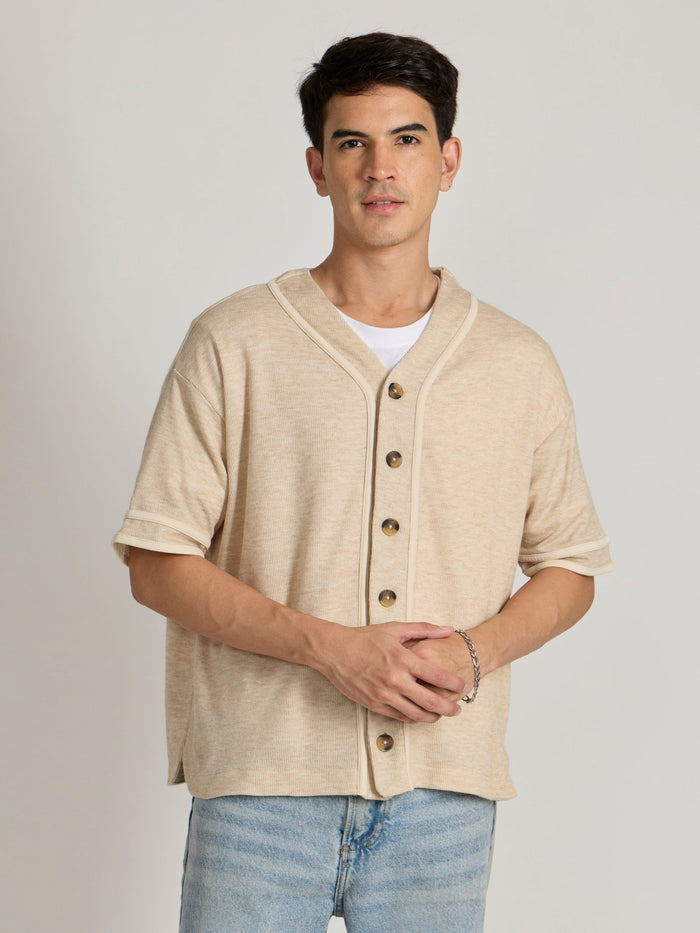 Men's Loose Fit Baseball Shirt - Cream