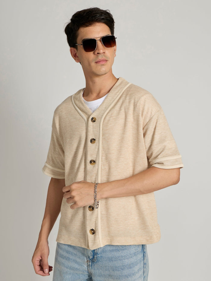 Men's Loose Fit Baseball Shirt - Cream
