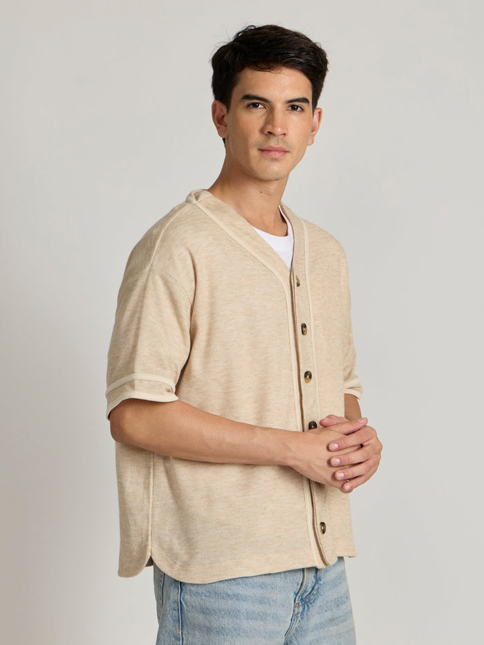 Men's Loose Fit Baseball Shirt - Cream
