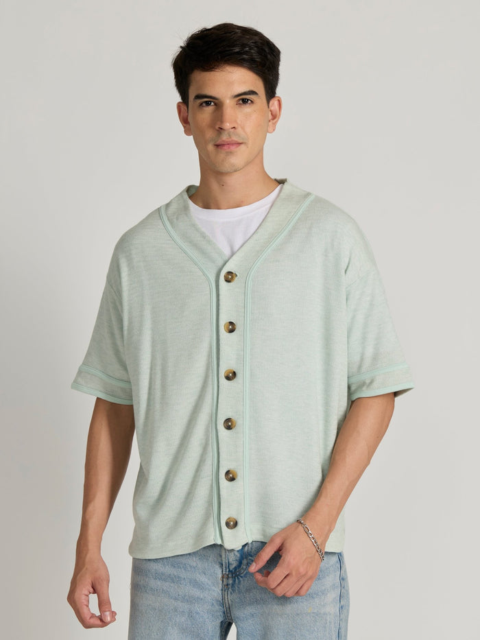 Men's Loose Fit Baseball Shirt - light green