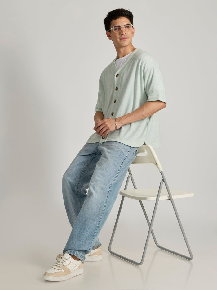 Men's Loose Fit Baseball Shirt - light green