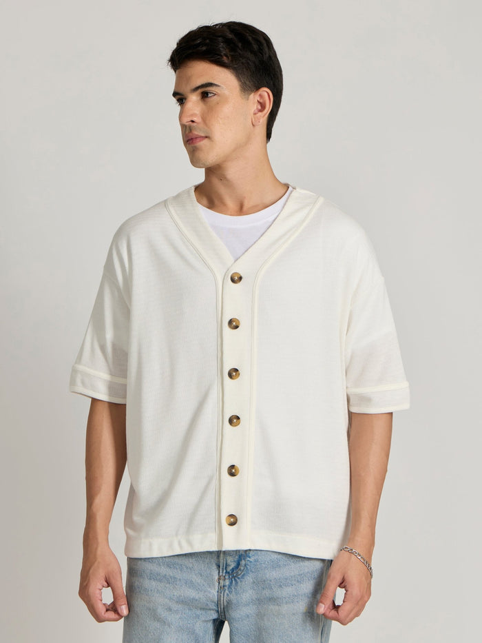 Men's Loose Fit Baseball Shirt - white