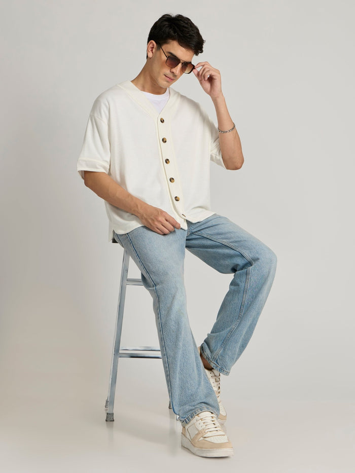 Men's Loose Fit Baseball Shirt - white