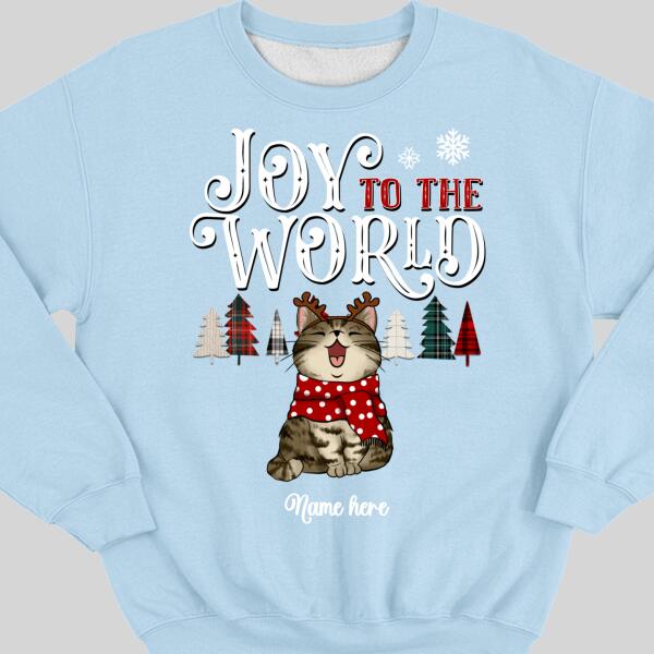 Joy To The World, Plaid Colors Pine Tree, Personalized Christmas Cat Breeds Sweatshirt
