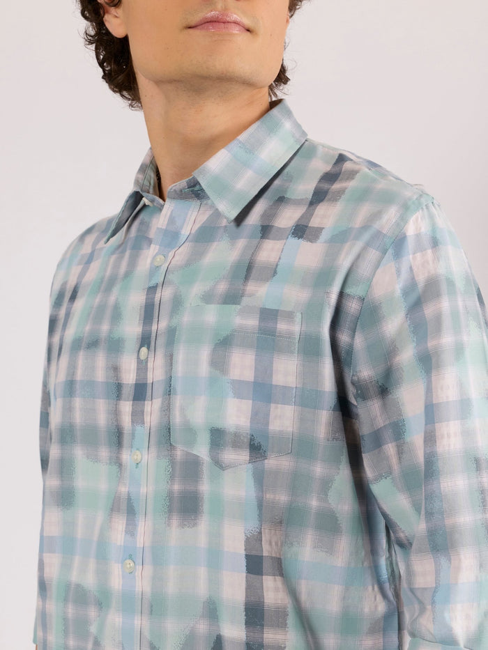 Jules - Digital Print Checkered Shirt - Aqua Blue
