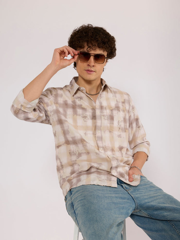 Jules - Digital Print Checkered Shirt - Beige