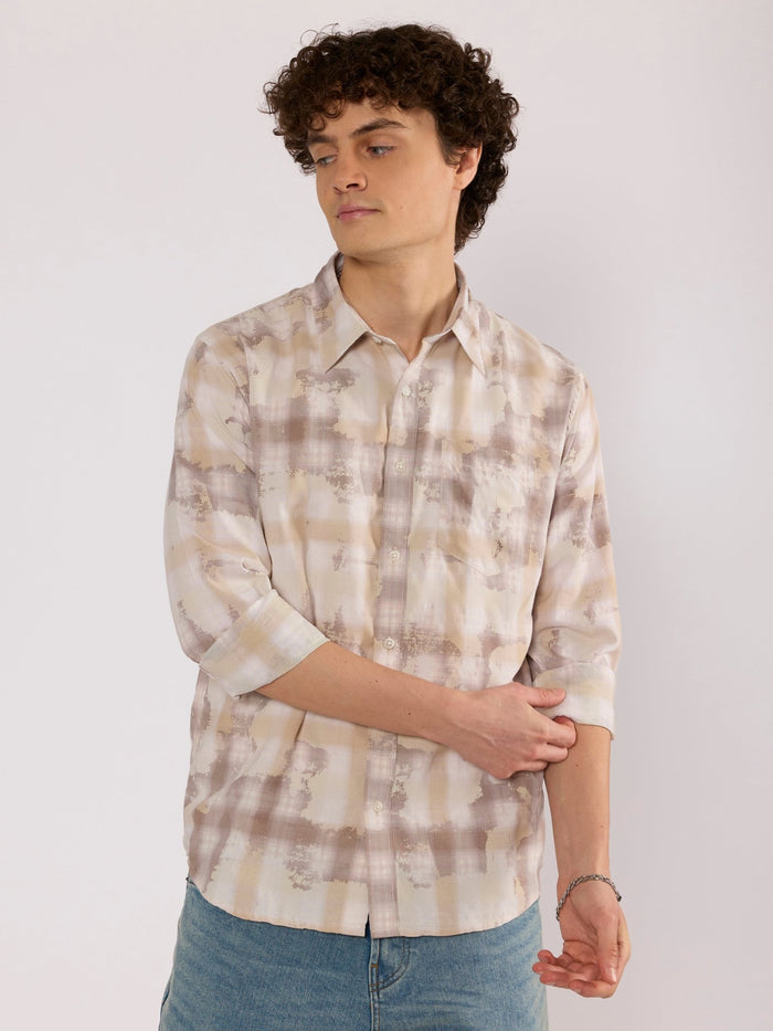 Jules - Digital Print Checkered Shirt - Beige
