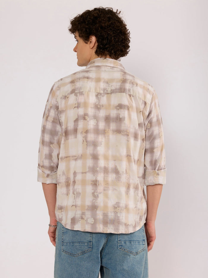 Jules - Digital Print Checkered Shirt - Beige