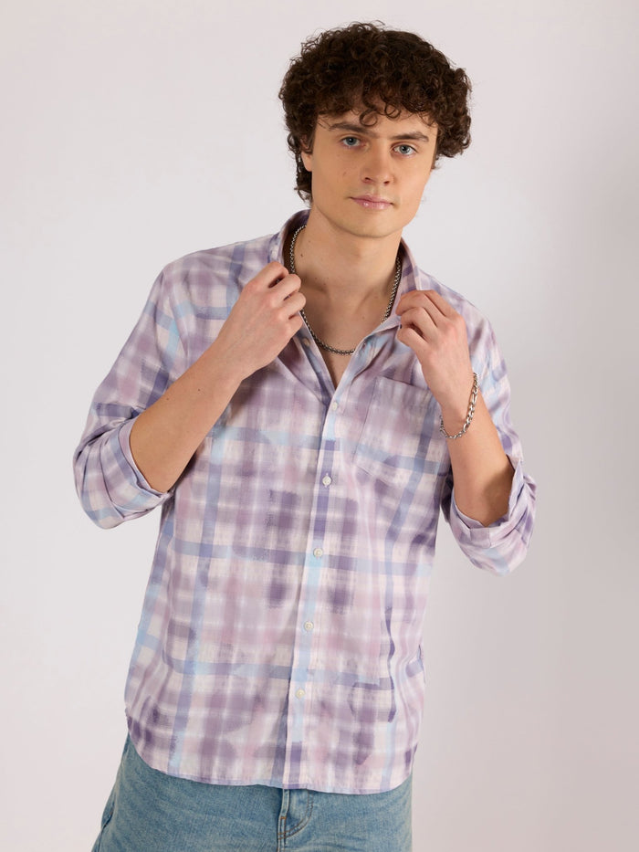 Jules - Digital Print Checkered Shirt - Lavender Purple