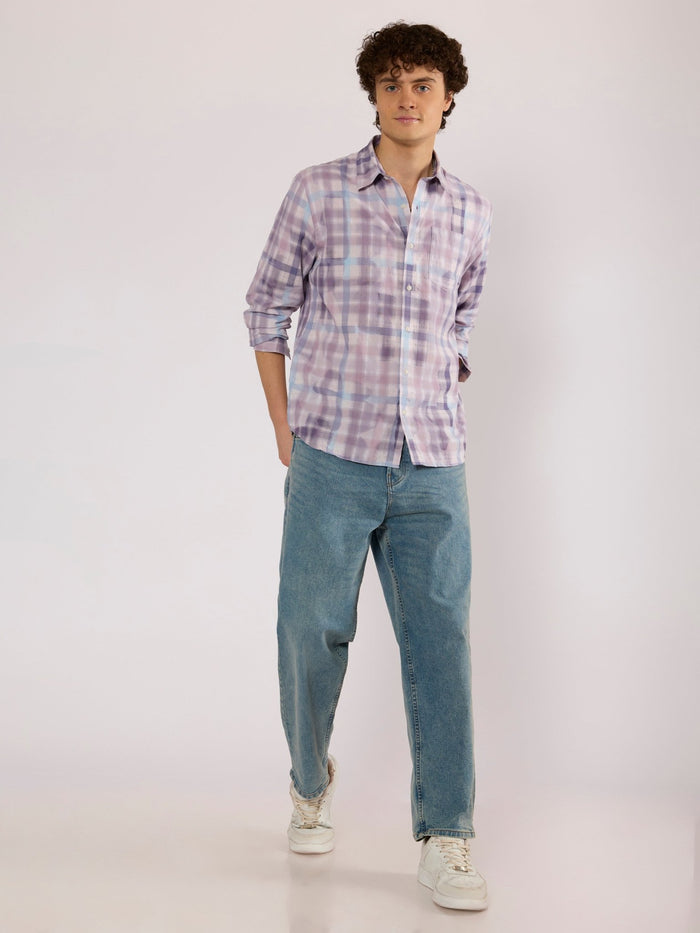 Jules - Digital Print Checkered Shirt - Lavender Purple