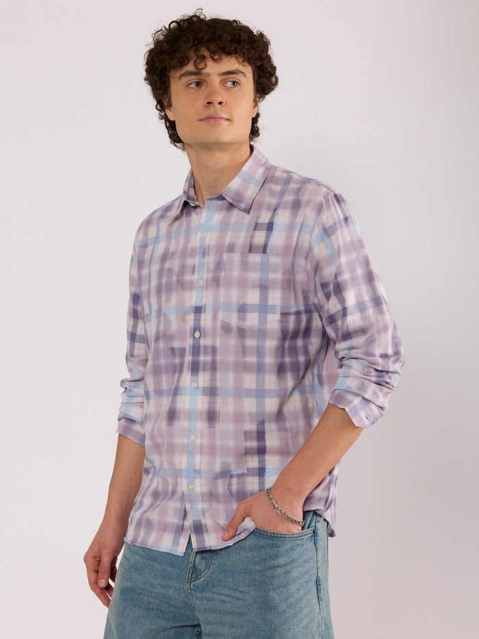 Jules - Digital Print Checkered Shirt - Lavender Purple