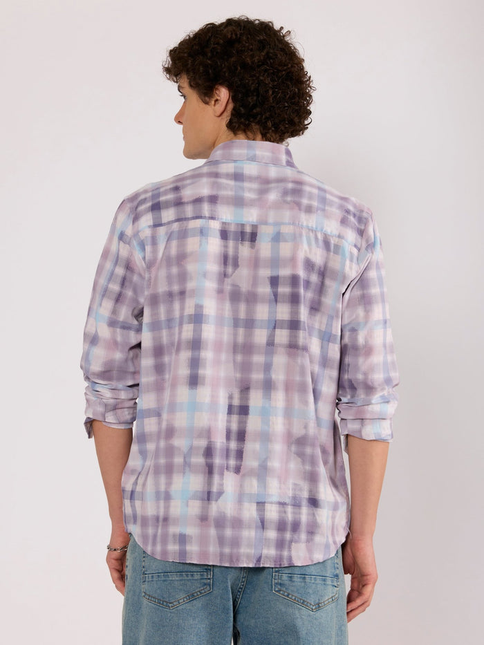 Jules - Digital Print Checkered Shirt - Lavender Purple