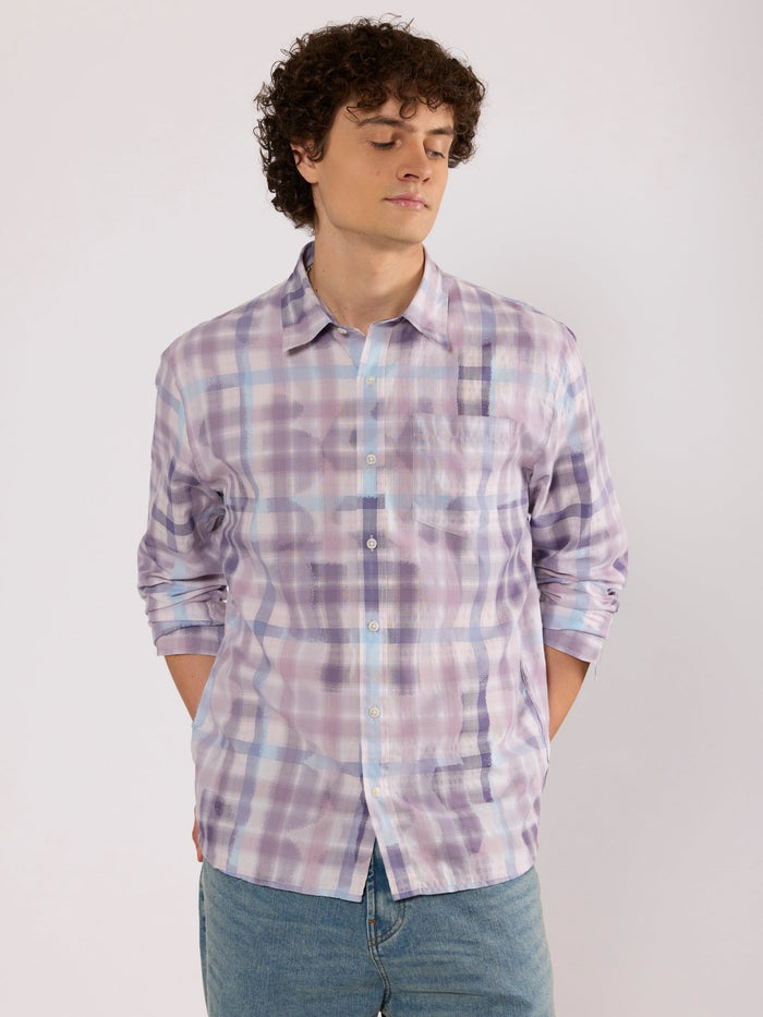 Jules - Digital Print Checkered Shirt - Lavender Purple