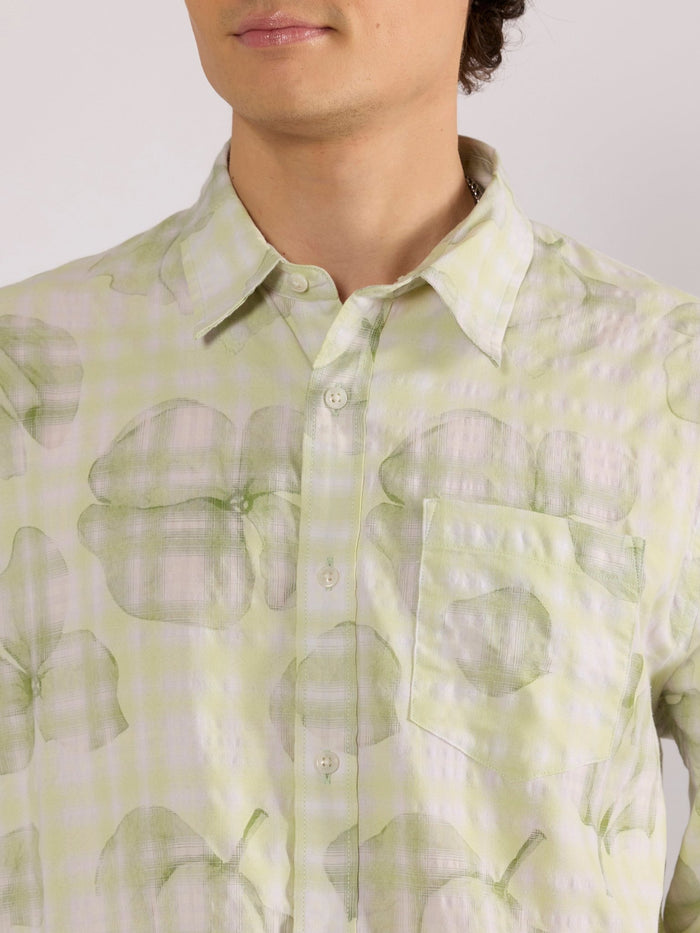 Jules - Digital Print Checkered Shirt - Light Green