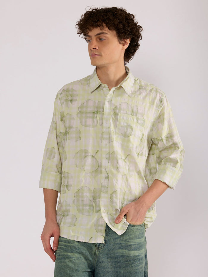 Jules - Digital Print Checkered Shirt - Light Green
