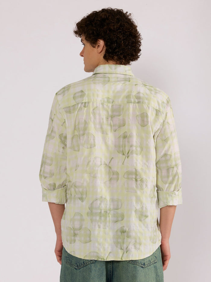 Jules - Digital Print Checkered Shirt - Light Green