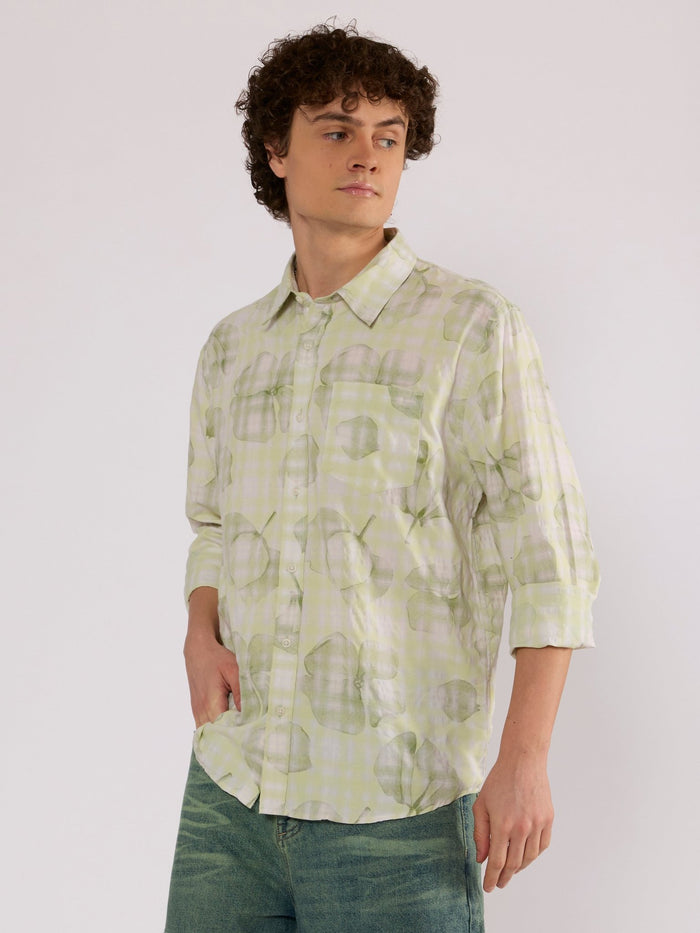 Jules - Digital Print Checkered Shirt - Light Green