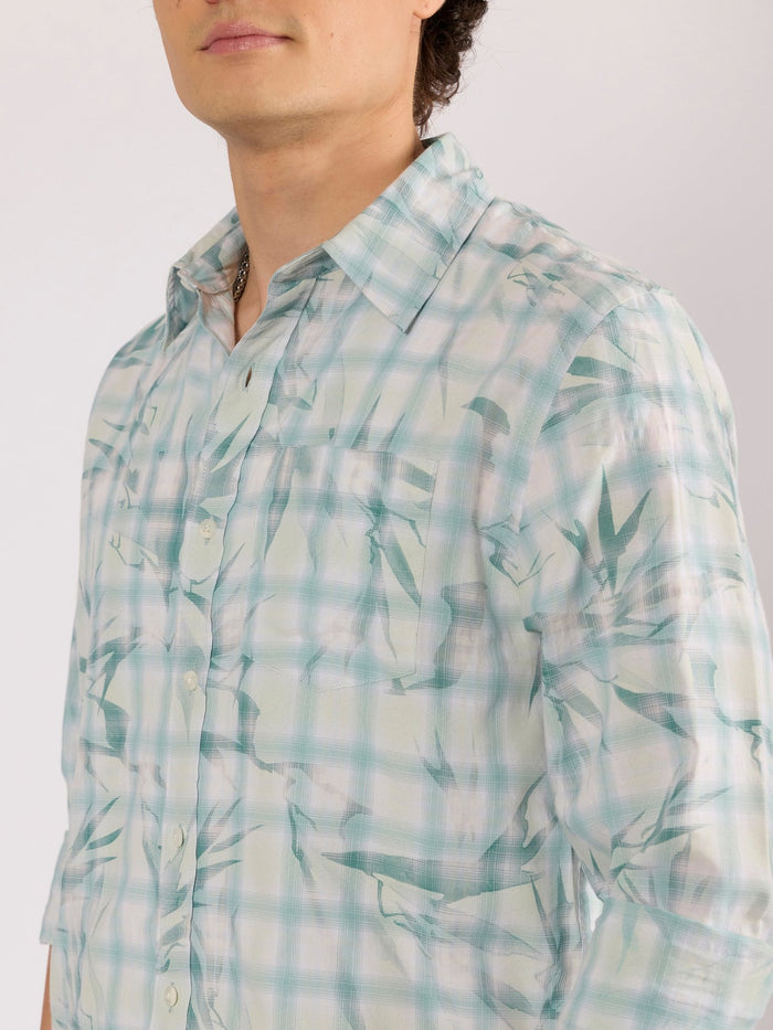 Jules - Digital Print Checkered Shirt - Mint Blue