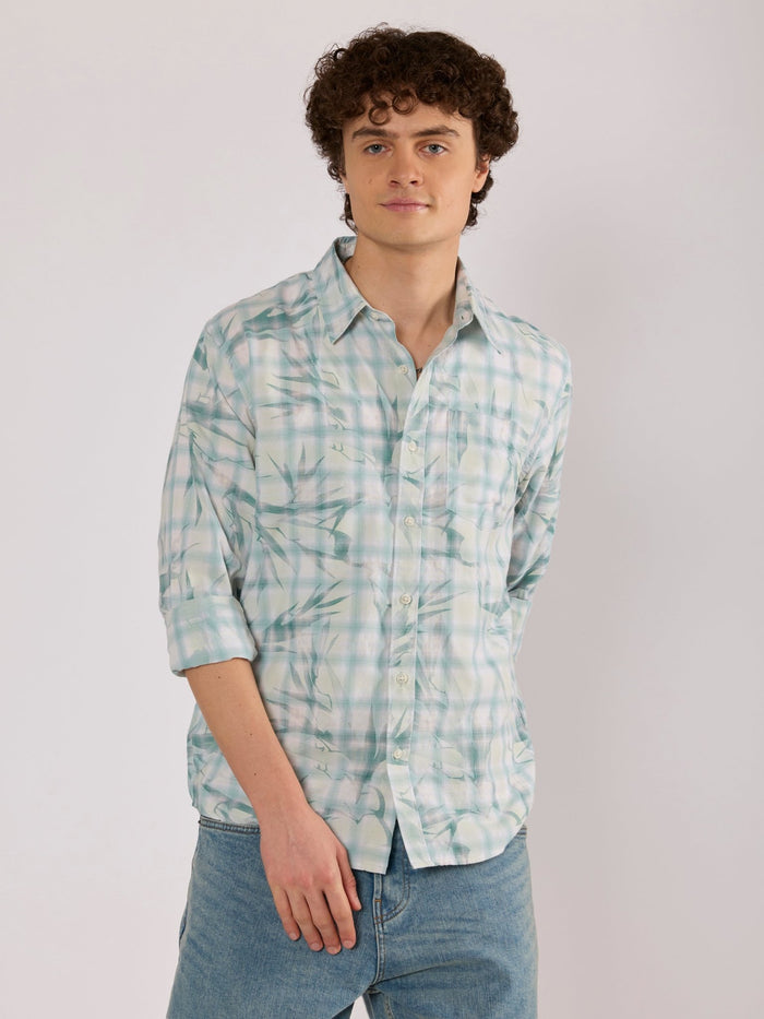 Jules - Digital Print Checkered Shirt - Mint Blue