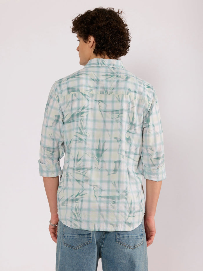 Jules - Digital Print Checkered Shirt - Mint Blue