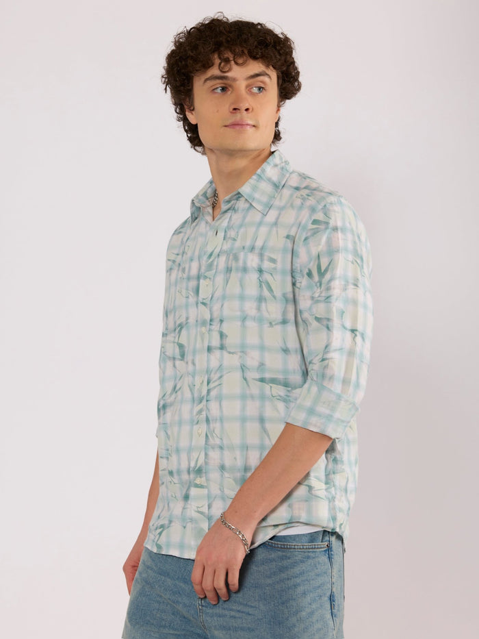 Jules - Digital Print Checkered Shirt - Mint Blue