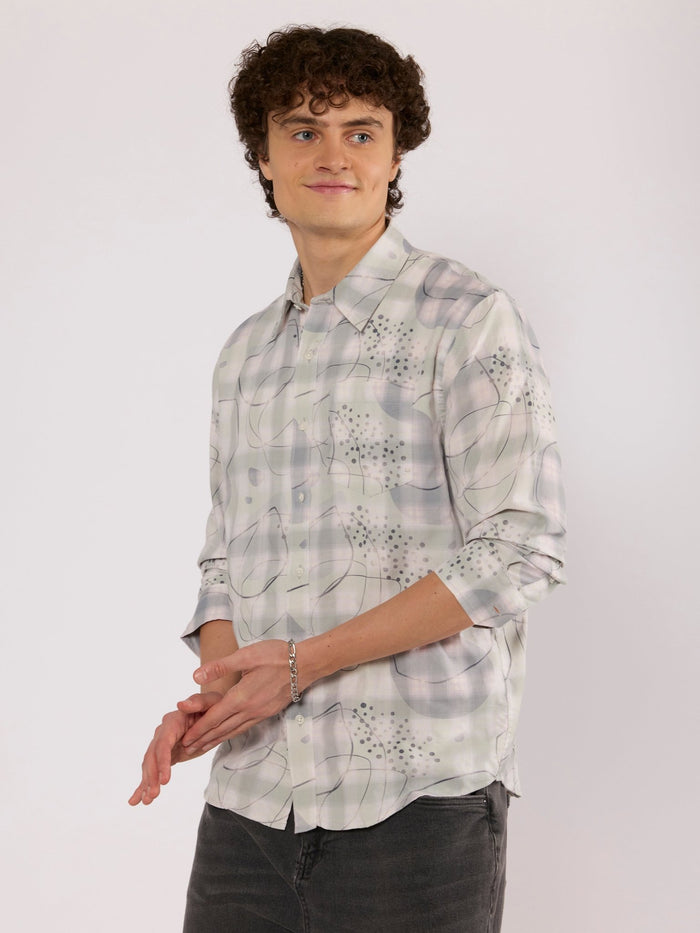 Jules - Digital Print Checkered Shirt - Slate Grey
