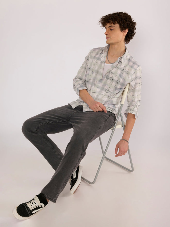Jules - Digital Print Checkered Shirt - Slate Grey