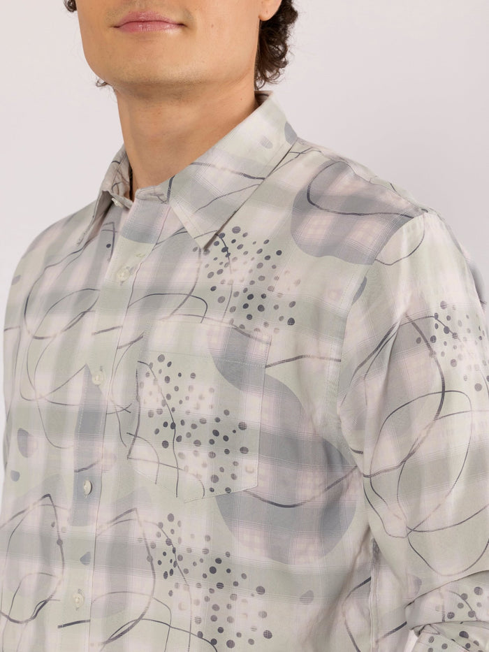 Jules - Digital Print Checkered Shirt - Slate Grey