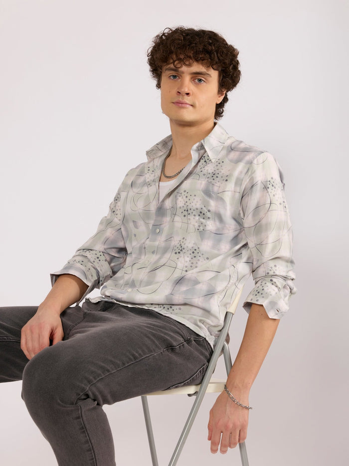 Jules - Digital Print Checkered Shirt - Slate Grey