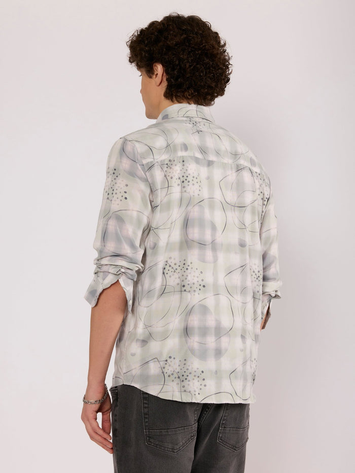 Jules - Digital Print Checkered Shirt - Slate Grey