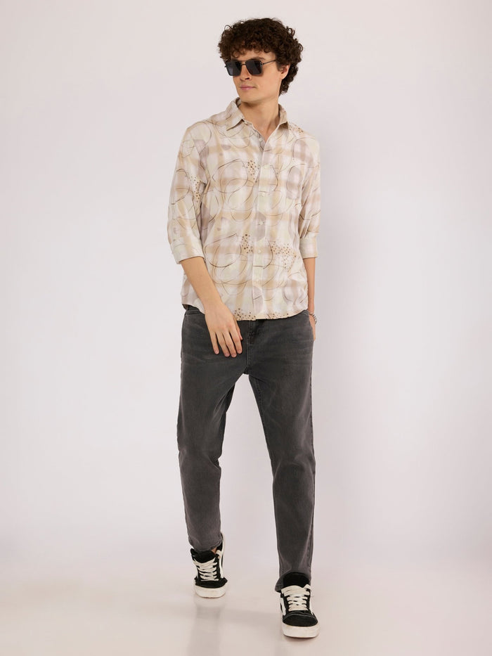 Jules - Digital Print Checkered Shirt - Tan