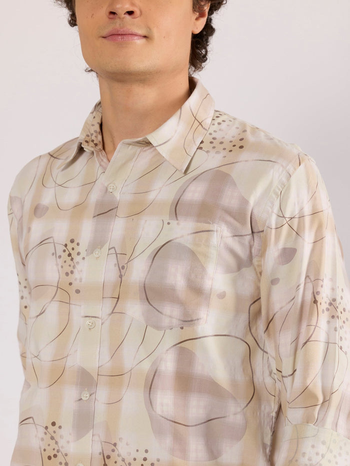 Jules - Digital Print Checkered Shirt - Tan
